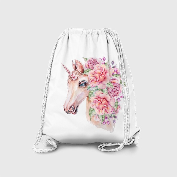 Рюкзак «Цветочный акварельный единорог. Розовый принт для девочки»