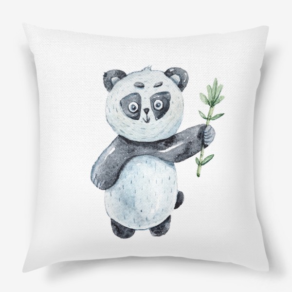 Подушка «Милая акварельная панда с веткой бамбука. Иллюстрация для детей»