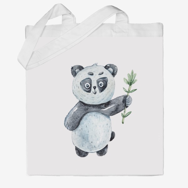 Сумка хб «Милая акварельная панда с веткой бамбука. Иллюстрация для детей»
