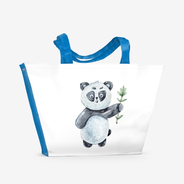 Пляжная сумка «Милая акварельная панда с веткой бамбука. Иллюстрация для детей»
