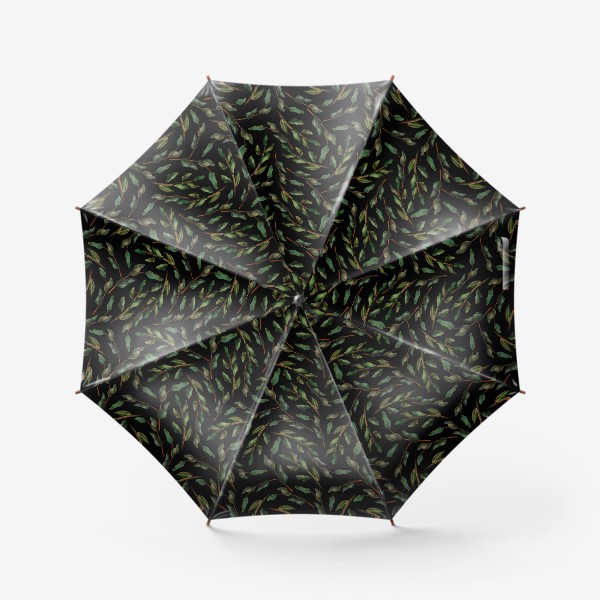 Зонт «Паттерн веточки и листья на темном фоне»