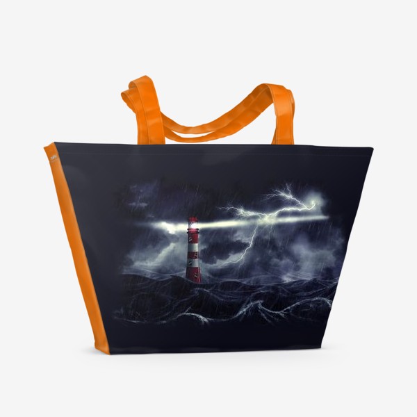 Пляжная сумка «Маяк в ночном шторме»
