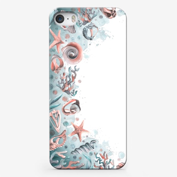 Чехол iPhone «Ракушки, кораллы, морские звезды, водоросли. Акварель.»