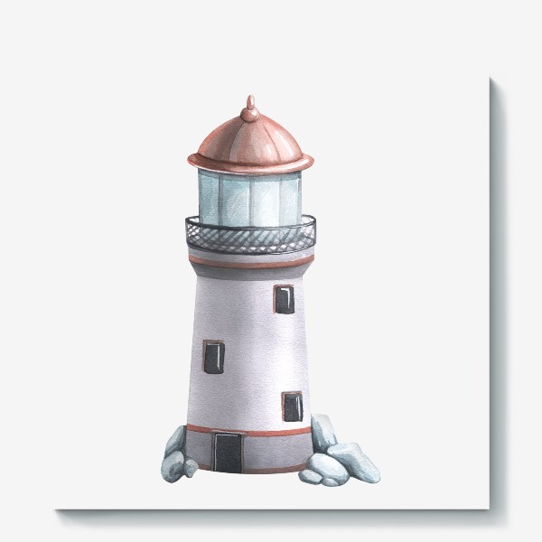 Холст «Морской маяк серый. Акварель.»