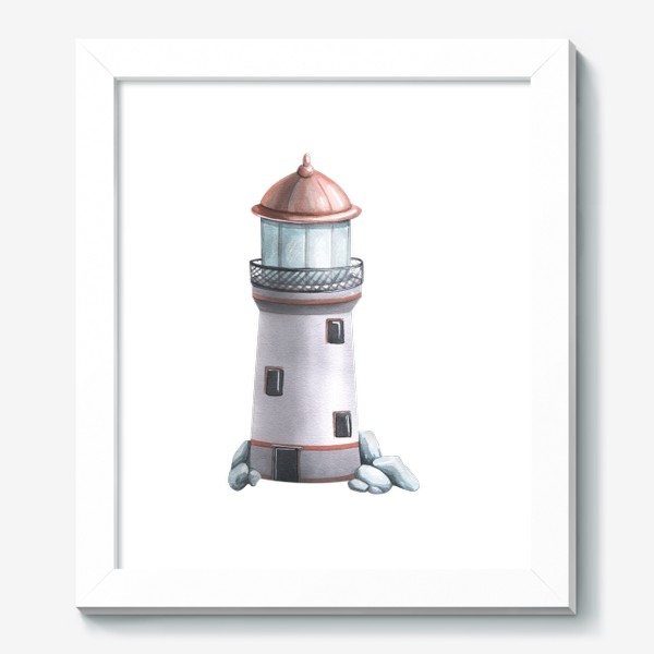 Картина «Морской маяк серый. Акварель.»