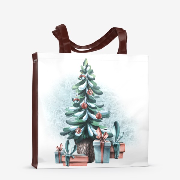 Сумка-шоппер «Новогодняя елка, подарки, снег. Акварель.»