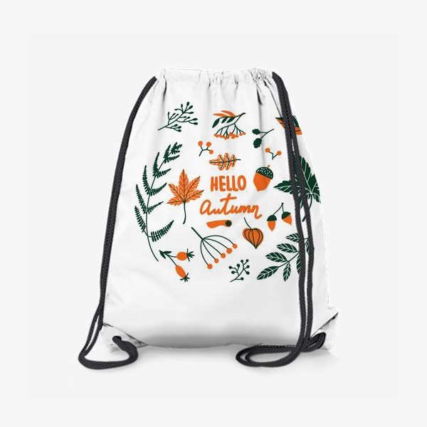 Рюкзак «Осенние листья, плоды в круге с надписью Привет осень»