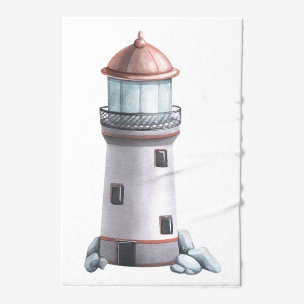 Полотенце «Морской маяк серый. Акварель.»