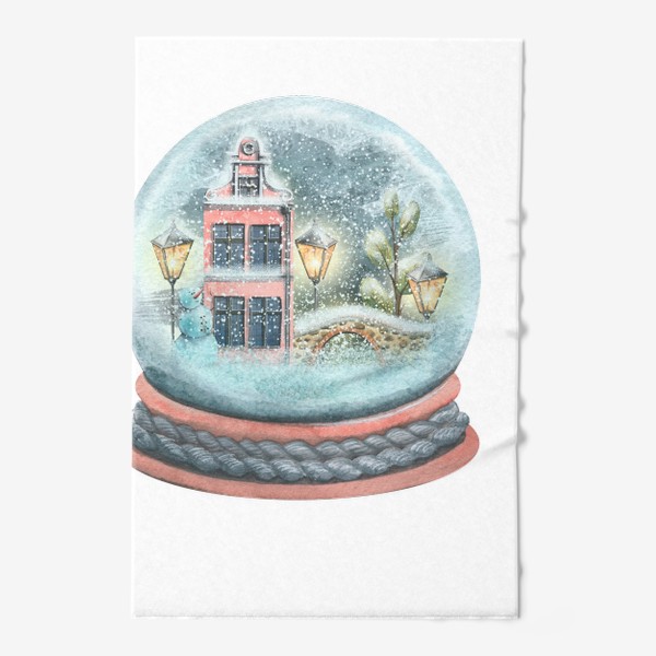Полотенце &laquo;Стеклянный снежный шар с домиками и снегом. Акварель.&raquo;