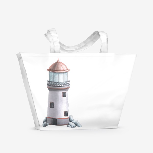 Пляжная сумка «Морской маяк серый. Акварель.»