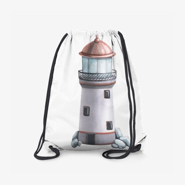 Рюкзак «Морской маяк серый. Акварель.»