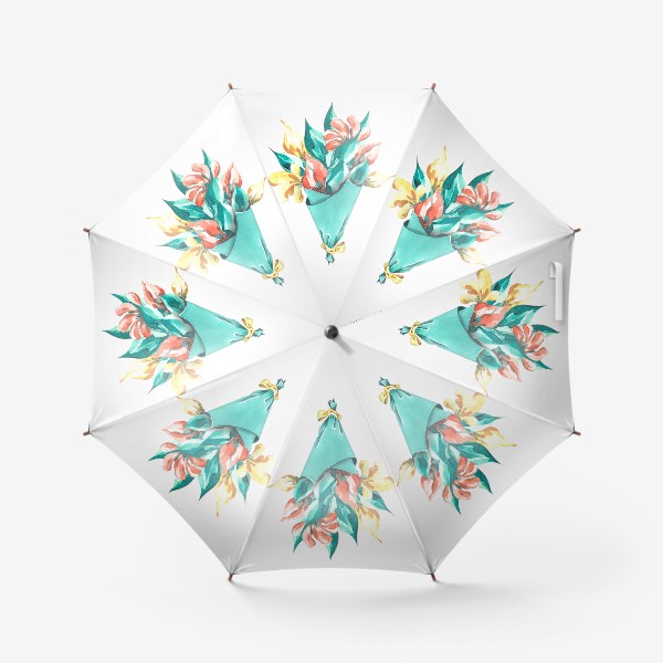 Зонт «Букет цветов, стилизованные абстрактные цветы. Акварель.»