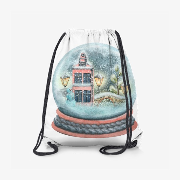 Рюкзак «Стеклянный снежный шар с домиками и снегом. Акварель.»