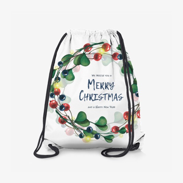 Рюкзак «Рождественский венок с ягодками илисточками. Акварель.»