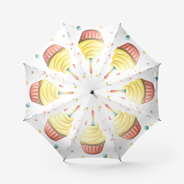 Зонт &laquo;Поздравительный капкейк со свечой, конфетти. Акварель.&raquo;