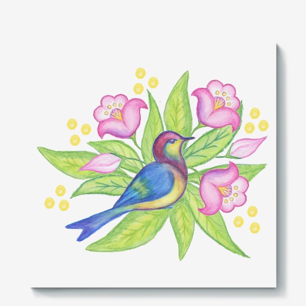 Холст &laquo;Синяя птица в цветущем саду&raquo;