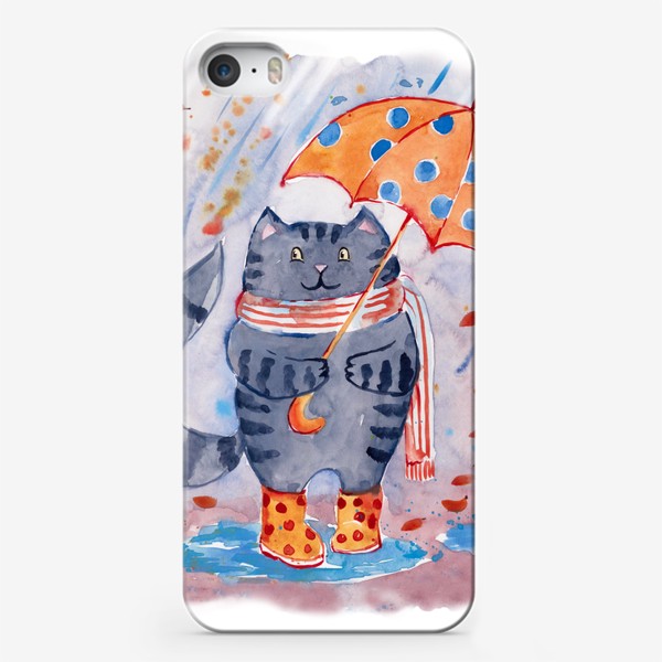 Чехол iPhone «Осень. Котик по зонтом.»