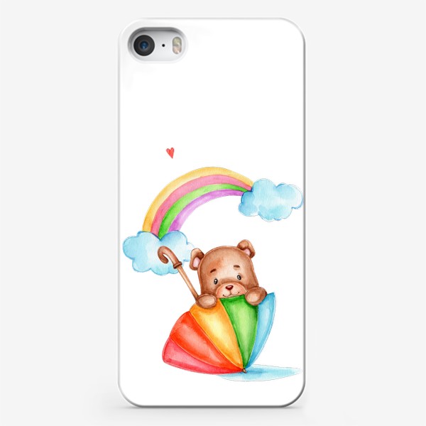 Чехол iPhone «Мишка, зонтик и радуга»