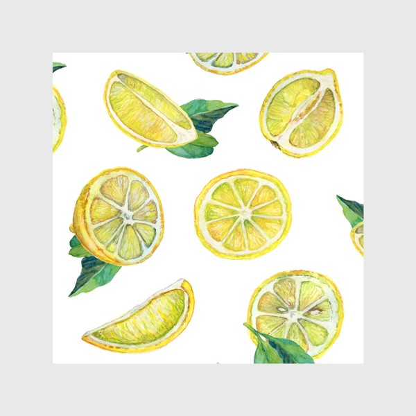 Шторы «Лимонные ломтики с листьями. Акварель на бумаге»