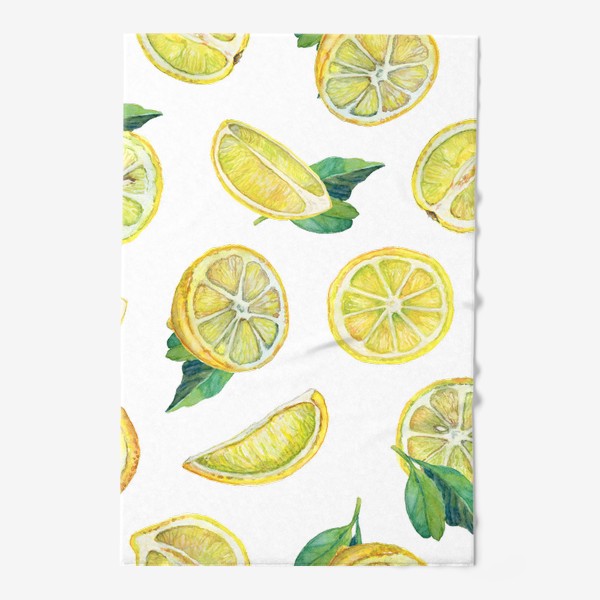 Полотенце &laquo;Лимонные ломтики с листьями. Акварель на бумаге&raquo;