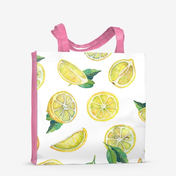 Сумка-шоппер «Лимонные ломтики с листьями. Акварель на бумаге»