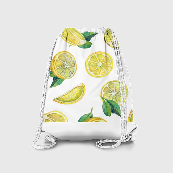 Рюкзак &laquo;Лимонные ломтики с листьями. Акварель на бумаге&raquo;