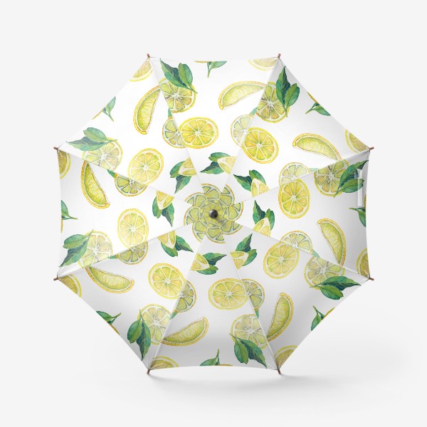 Зонт &laquo;Лимонные ломтики с листьями. Акварель на бумаге&raquo;