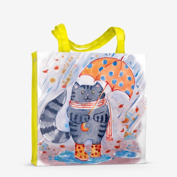Сумка-шоппер «Осень. Котик по зонтом.»