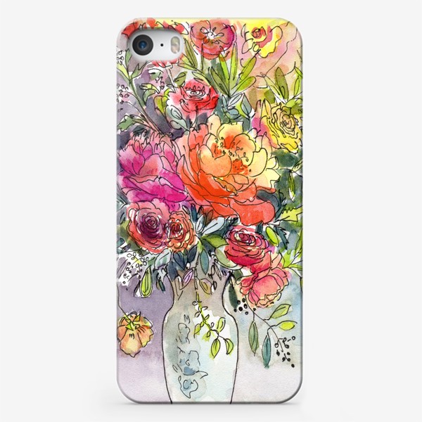 Чехол iPhone «Букет прекрасных роз. Акварель, черный линер»