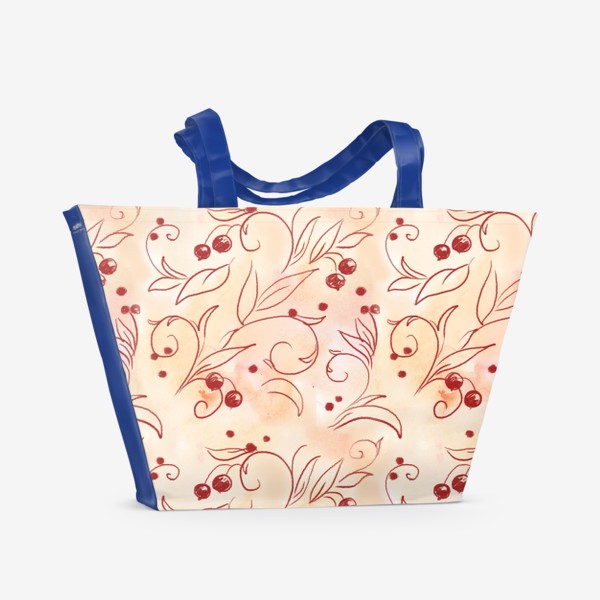 Пляжная сумка &laquo;Паттерн Узор на бежевом акварельном фоне с красными с ягодами&raquo;