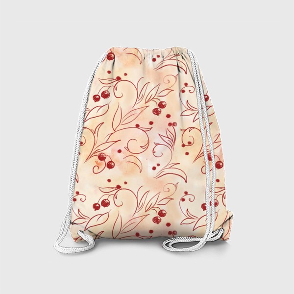Рюкзак «Паттерн Узор на бежевом акварельном фоне с красными с ягодами»