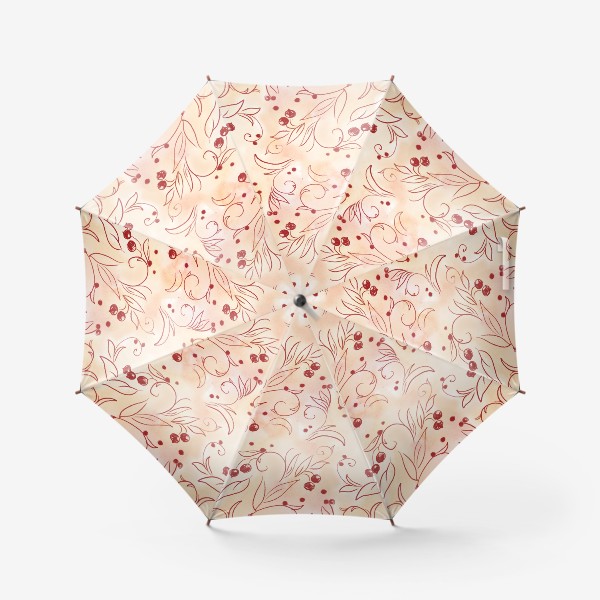 Зонт &laquo;Паттерн Узор на бежевом акварельном фоне с красными с ягодами&raquo;