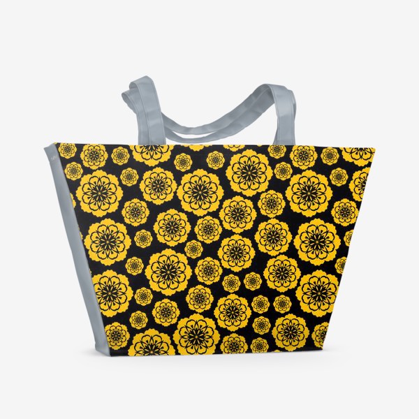 Пляжная сумка «Желтые цветы на черном»
