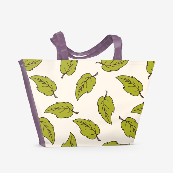 Пляжная сумка «Зеленые листья. Летний растительный принт.»