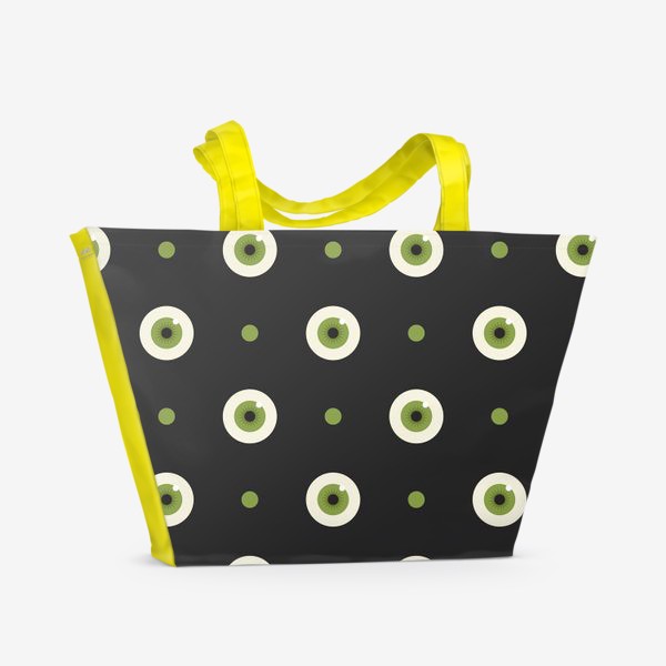 Пляжная сумка «Зеленые глаза и точки. Хэллоуинский дизайн.»