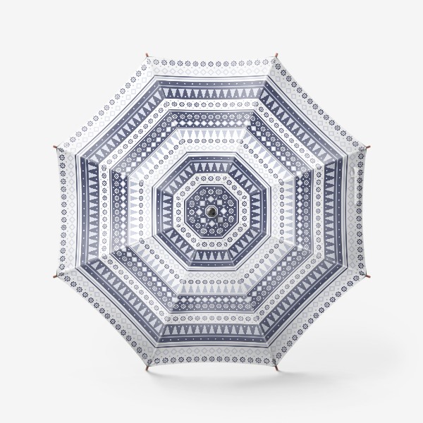 Зонт «Зимний орнамент в этническом стиле. Елки, снежинки, ромбы и точки.»
