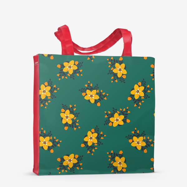 Сумка-шоппер «Желтые цветы на зеленом. Летний/весенний цветочный дизайн.»