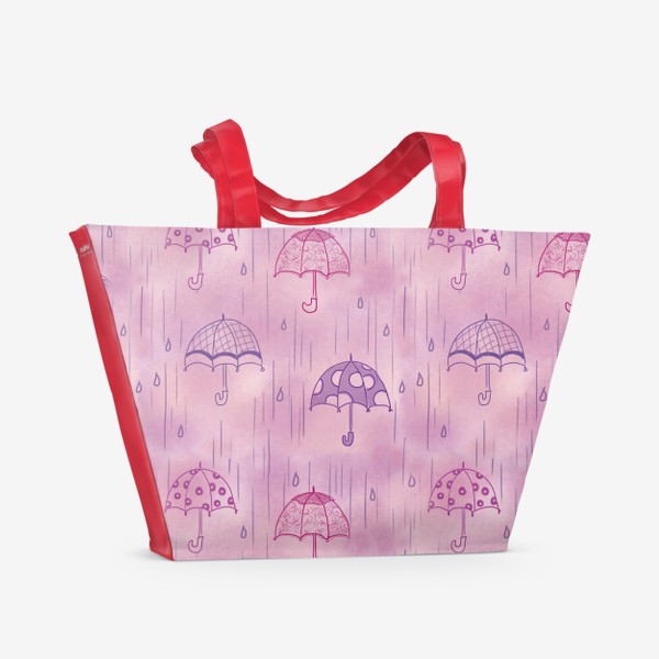 Пляжная сумка «Паттерн Зонтики на розовом фоне»