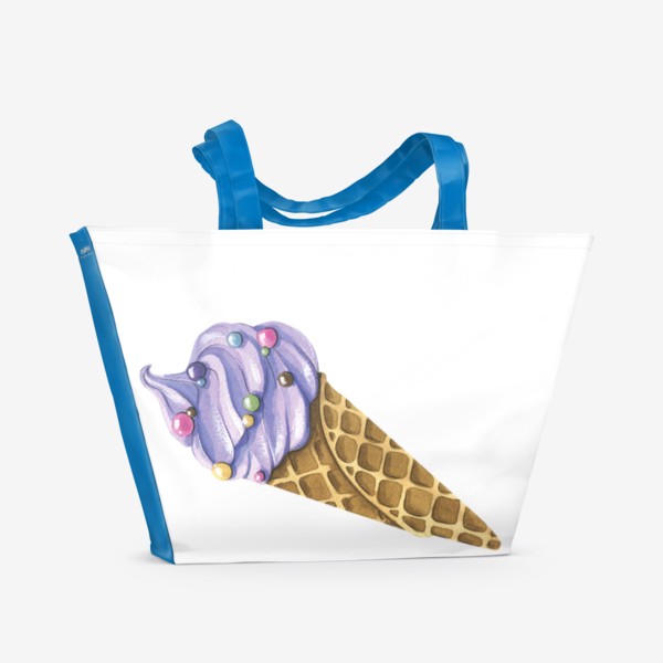 Пляжная сумка &laquo;Мороженое в вафельном рожке лавандовое. акварель.&raquo;