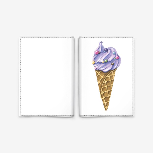 Обложка для паспорта «Мороженое в вафельном рожке лавандовое. акварель.»
