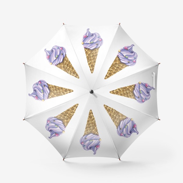 Зонт «Мороженое в вафельном рожке лавандовое. акварель.»