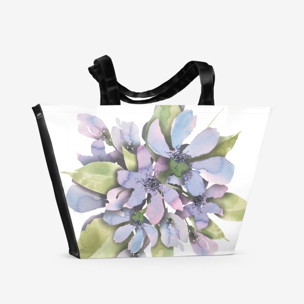 Пляжная сумка «Простые сиреневые цветы, букет. Акварель.»