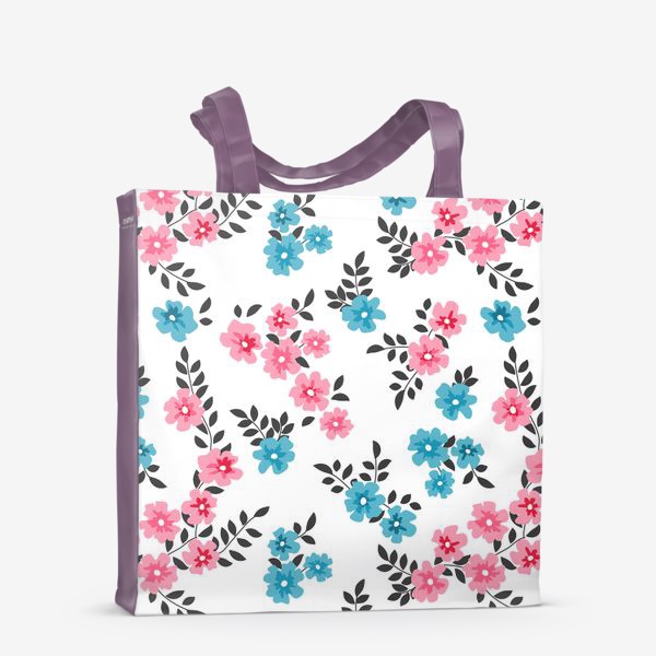 Сумка-шоппер «Розовые и синие цветы. Весенний/летний дизайн, мильфлер.»