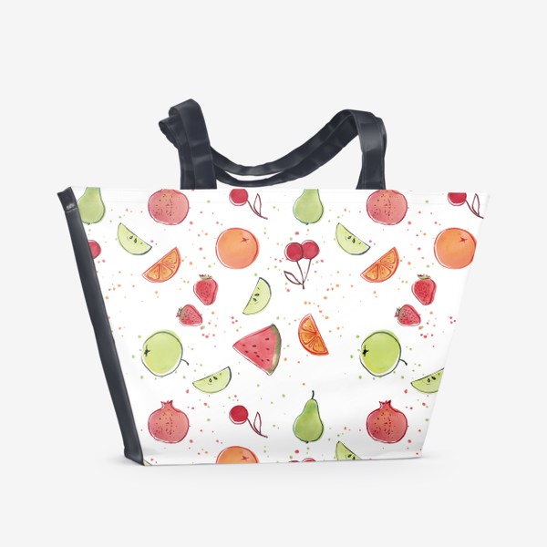 Пляжная сумка «Паттерн Сочные фрукты на белом фоне. Акварель»