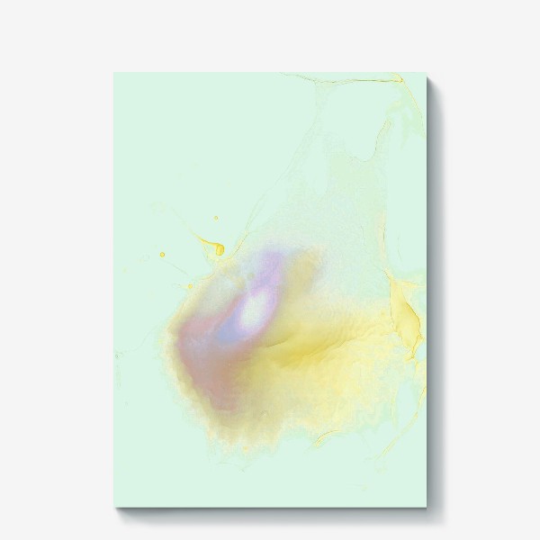 Холст «yellow bubble - Округлый флуоресцентный полупрозрачный желтый пузырь с розово-фиолетовым глазом на изумрудном фоне»