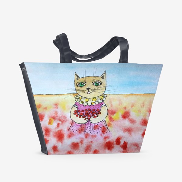 Пляжная сумка «Кошечка с букетом»