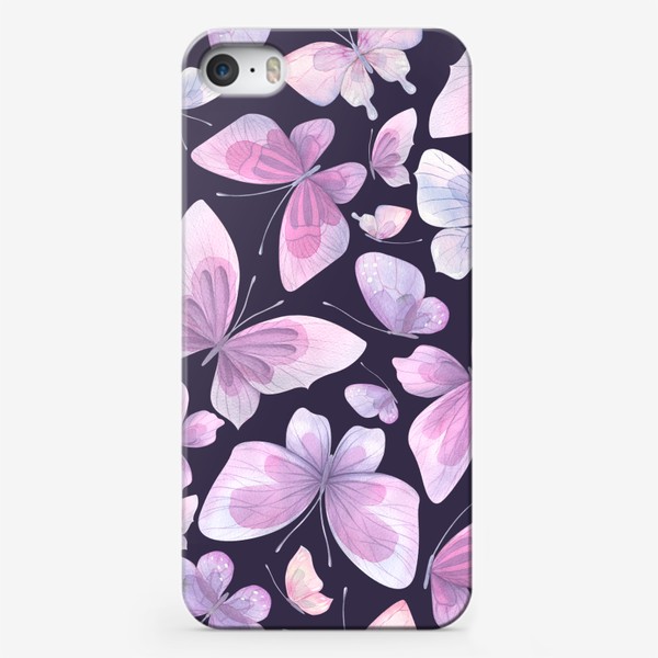 Чехол iPhone &laquo;Сиреневые и розовые бабочки. Акварель паттерн.&raquo;