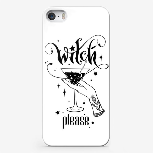 Чехол iPhone «Зелье ведьмы, черно-белый принт в стиле тату»