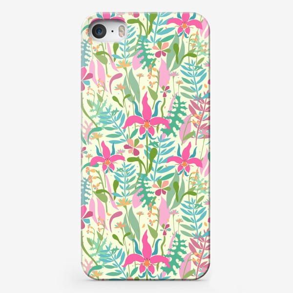 Чехол iPhone «Орхидея розовая. Паттерн. Салатовый.»
