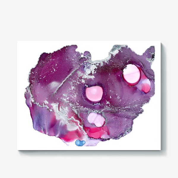 Холст «Abstract space pink-lilac splash- Абстрактный космический розово-сиреневый всплеск с серебряными волнами и звездами»